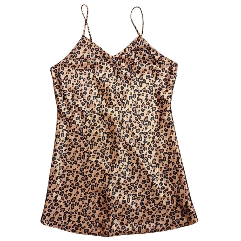Intimate Moods Vinage Y2K 90s slip dress satin leopard mini dress nighty slinky